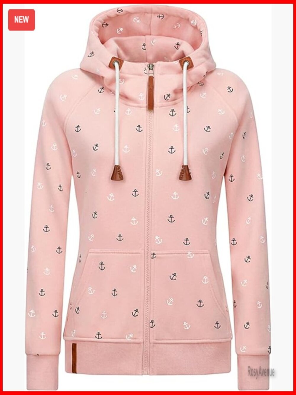 Zip Up Hoodie Long Sleeve Regular Fit Floral Printed Knit Sweatshirt